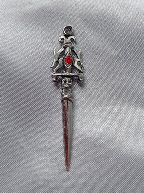 Silver Sword Charm Pendant with Red Stone